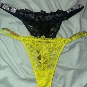 Lace Thong Set - Black and Yellow